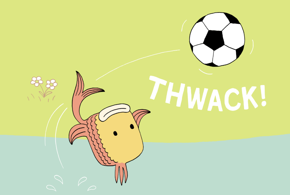 Original illustration by Tom Chitty from My Little Dream Team personalised picture book showing fast Fish. How rhythm and rhyme strengthen language skills.