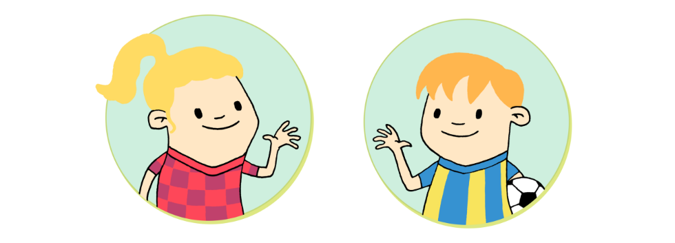 Why Reading Matters for Early Language Development. Original illustration by Tom Chitty for My Little Dream Team Personalised Picture Book of little girl and little boy waving.